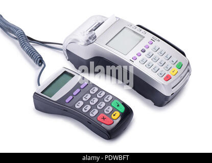 Credit card machine readers or pos terminals isolated on a white background Stock Photo