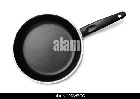 Top view of new empty frying pan isolated on white background Stock Photo