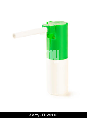 Green medical spray isolated on a white background Stock Photo