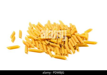 Dry raw penne rigate pasta isolated on white background Stock Photo