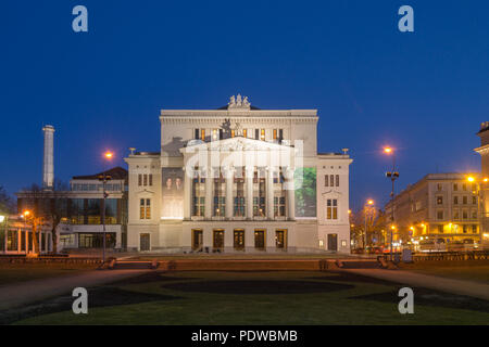 Riga, Latvia - March 23, 2018: View of the Latvian National Opera and Ballet Theater at night Stock Photo