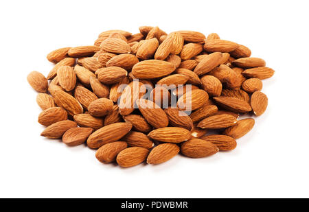 Heap of almonds isolated on white background Stock Photo