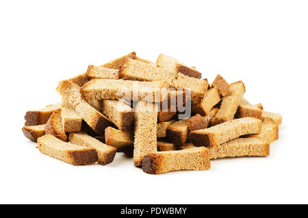 Crumbs of rye bread croutons or zwieback isolated on white background Stock Photo