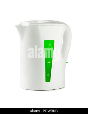 White plastic electric kettle isolated on a white background Stock Photo