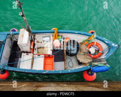ST IVES, ENGLAND - JUNE 19: Fishing boat deck, from above, in St Ives harbour. In St Ives, England. On 19th June 2018. Stock Photo