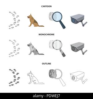 Traces on the ground, service shepherd, security camera, fingerprint. Prison set collection icons in cartoon,outline,monochrome style vector symbol st Stock Vector