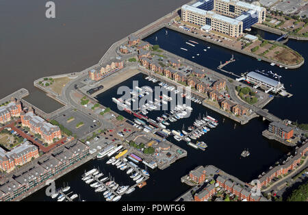 aerial view of Liverpool Marina on the Mersey, UK Stock Photo