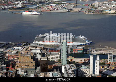 aerial view of the MS Royal Princess cruise liner at dock in Liverpool, UK Stock Photo