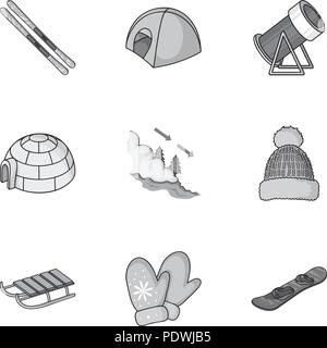 Ski resort set icons in monochrome style. Big collection of ski resort vector symbol stock Stock Vector