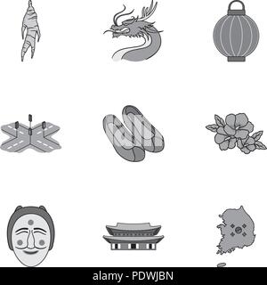 South Korea set icons in monochrome style. Big collection of South Korea vector symbol stock Stock Vector