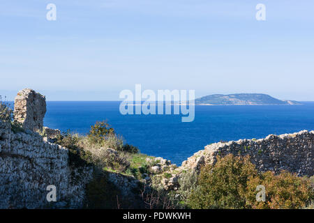 Old Navarino Castle looking over the Pylos bay in Gialova, Peloponnese, Greece. Stock Photo