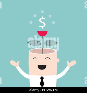 Money tree growing from businessman head. Business success concept Stock Vector