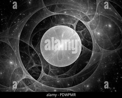 Gravitational lens in space black and white, computer generated abstract background, 3D rendering Stock Photo