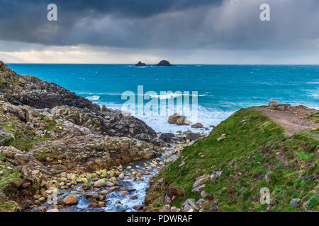 Porth Nanven, a rocky cove near Land's End, Cornwall, England, United Kingdom, Europe Stock Photo