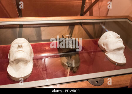 The death mask of Napoleon Bonaparte on display at Maison Bonaparte's birthplace and family home, a national museum in Rue Saint-Charles in the old Ge Stock Photo