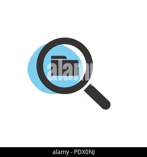 Magnifying glass looking for a folder isolated web icon. Vector illustration Stock Vector