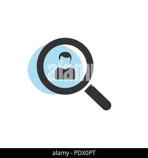 Magnifying glass looking for a man isolated web icon. Vector illustration Stock Vector