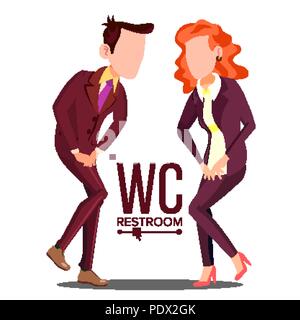 Office WC Sign Vector. Female, Male. Bathroom, Restroom Label. Isolated Cartoon Illustration Stock Vector