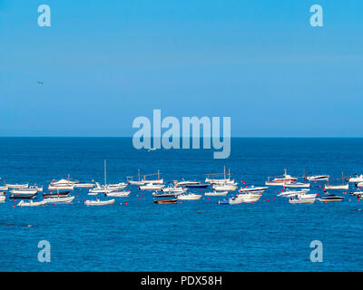 yachts and sailboats lining up in the ocean Stock Photo