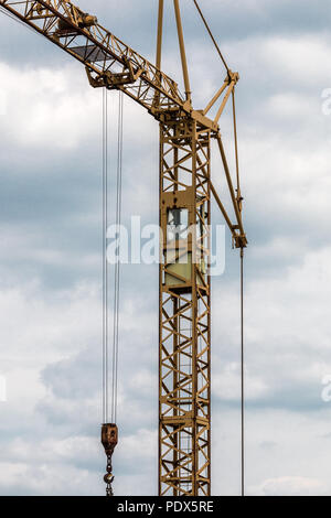 High crane on the road construction site Stock Photo