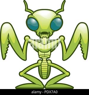 A cartoon illustration of a praying mantis standing. Stock Vector