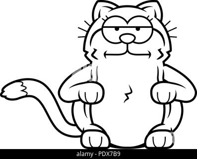 A cartoon illustration of a little cat looking bored. Stock Vector