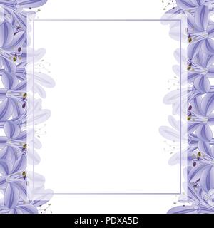 Blue Purple Agapanthus Banner Card Border. Vector Illustration. Stock Vector