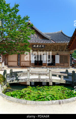 Yangsan, South Korea - Aug 2, 2018 : Daeungjeon, the Main Worship Hall, National Treasure #290 in Yangsan City Stock Photo