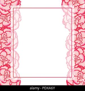 Pink Begonia Flower, Picotee First Love Banner Card Border. Vector Illustration. Stock Vector