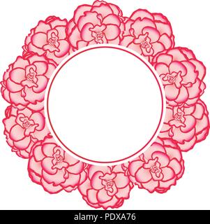 Pink Begonia Flower, Picotee First Love Banner Wreath. Vector Illustration. Stock Vector