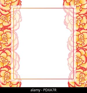 Begonia Flower, Picotee Sunburst Banner Card Border. Vector Illustration. Stock Vector