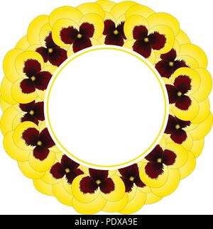 Yellow Viola Garden Pansy Flower Banner Wreath. Vector Illustration. Stock Vector