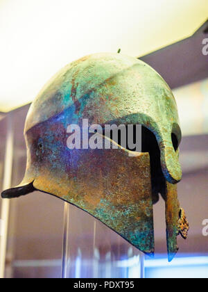 Corinthian helmet - National Etruscan Museum of Villa Giulia - Rome, Italy Stock Photo