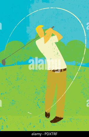 Golfer teeing off. A golfer teeing off on the golf course. Stock Vector