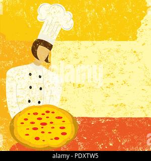 Pizza Chef. A chef holding a pizza. Stock Vector