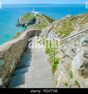 A view of the famous lighthouse at South Stack, near Holyhead, Anglesey, North Wales Stock Photo