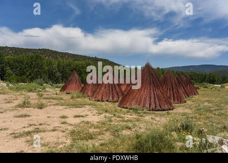 Wicker rods drying in the sun in Cuenca ,Spain Stock Photo