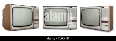 Set of old TVs isolated on white background.