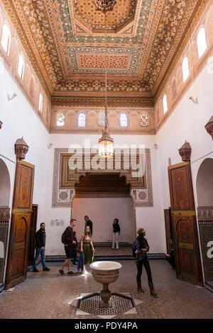 Interior, Arabic ornamentation, Bahia Palace, Marrakech, Morocco Stock Photo