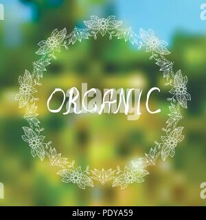 Organic. Hand sketched typographic elements on blured background Stock Vector