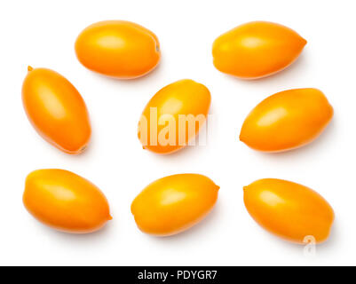 Yellow plum tomatoes isolated on white background. Top view Stock Photo
