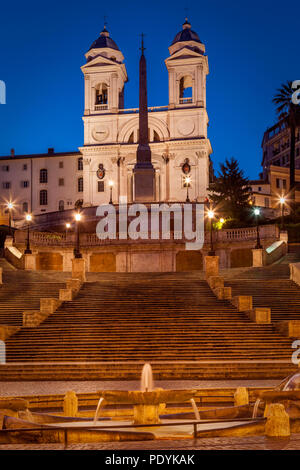 Just before dawn at the Spanish Steps below Trinità dei Monti Church, Rome Lazio Italy
