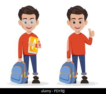 Welcome Back To School Boy Is Ready For School Cartoon Character Showing Thumb Up Gesture Vector Illustration Stock Vector Image Art Alamy