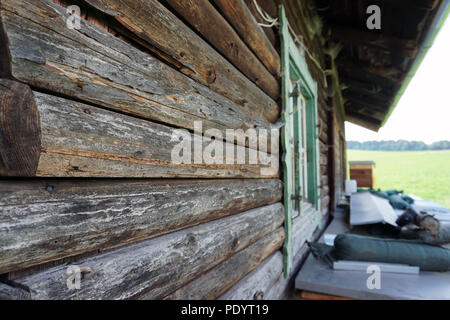 old wooden alpine hut Stock Photo