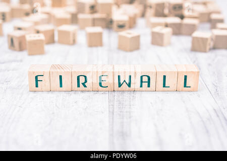 The Word Firewall Formed By Wooden Blocks On A White Table Stock Photo