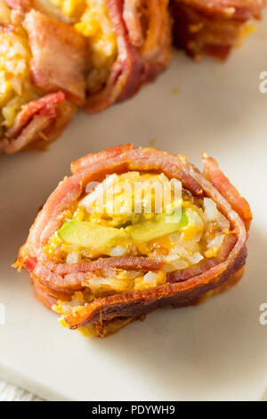 Homemade Savory Breakfast Sushi with Bacon Egg Potatoes Stock Photo