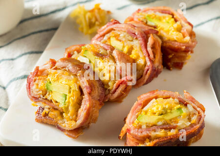 Homemade Savory Breakfast Sushi with Bacon Egg Potatoes Stock Photo