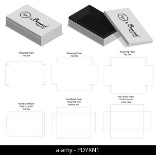 hard board paper rigid box 3d mockup with dieline Stock Vector