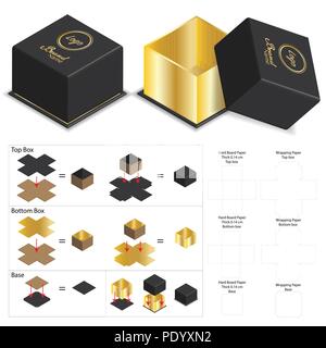 luxury rigid box for product mockup with dieline Stock Vector