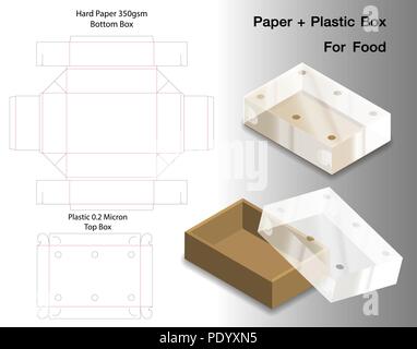 box for food with plastic window die cut mock up Stock Vector
